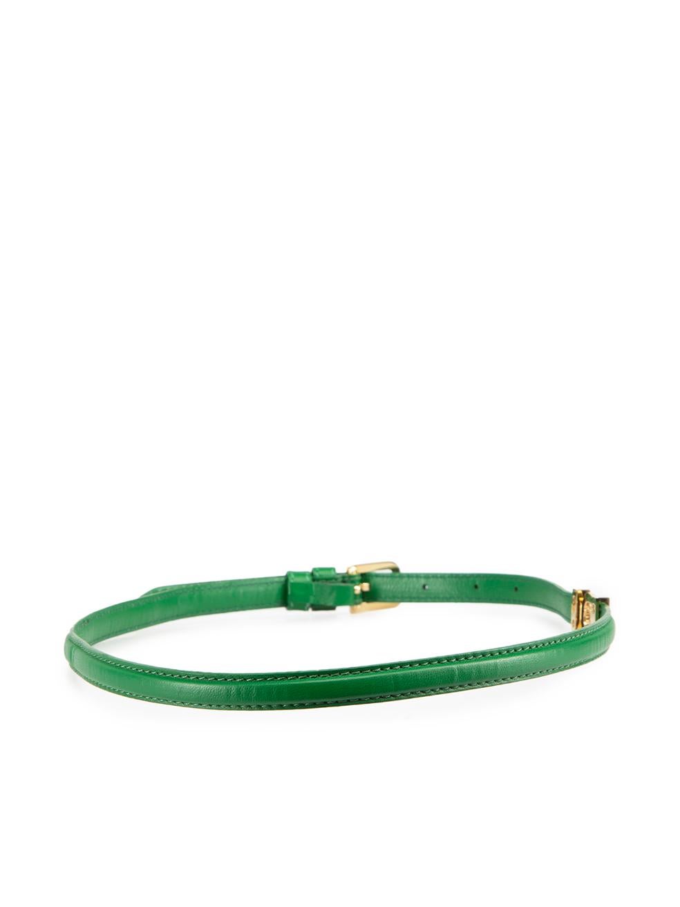 Elie Saab Green Leather Logo Skinny Belt In Excellent Condition For Sale In London, GB