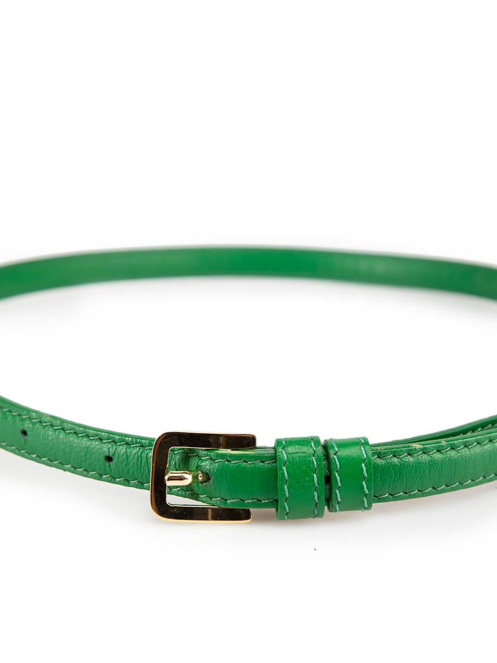Women's Elie Saab Green Leather Logo Skinny Belt For Sale