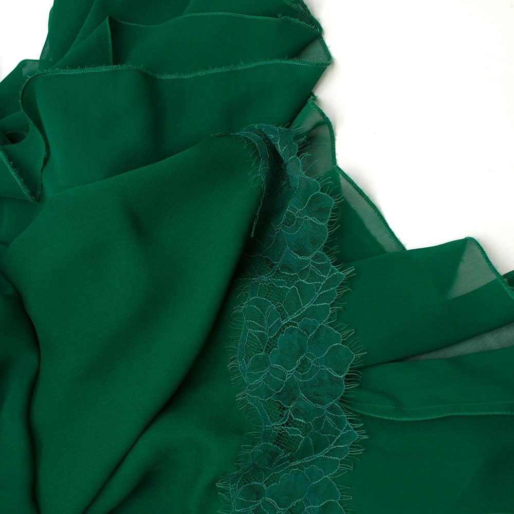Elie Saab green silk ruffled lace trim gown SIZE XS 2
