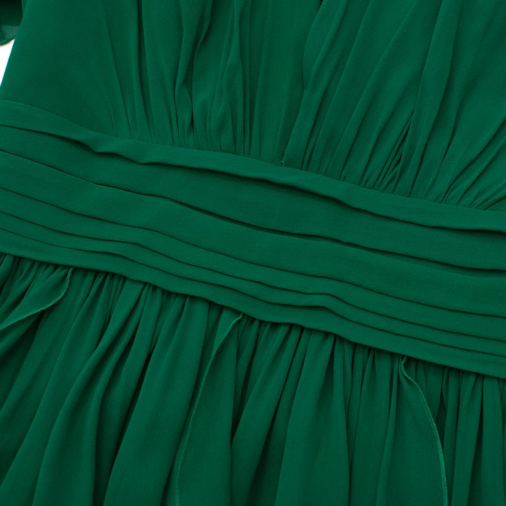 Women's Elie Saab green silk ruffled lace trim gown SIZE XS