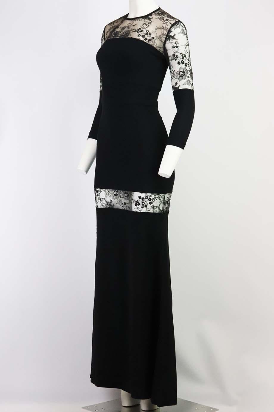 Elie Saab Vestido de crepé elástico con paneles de encaje FR 36 UK 8 Negro
