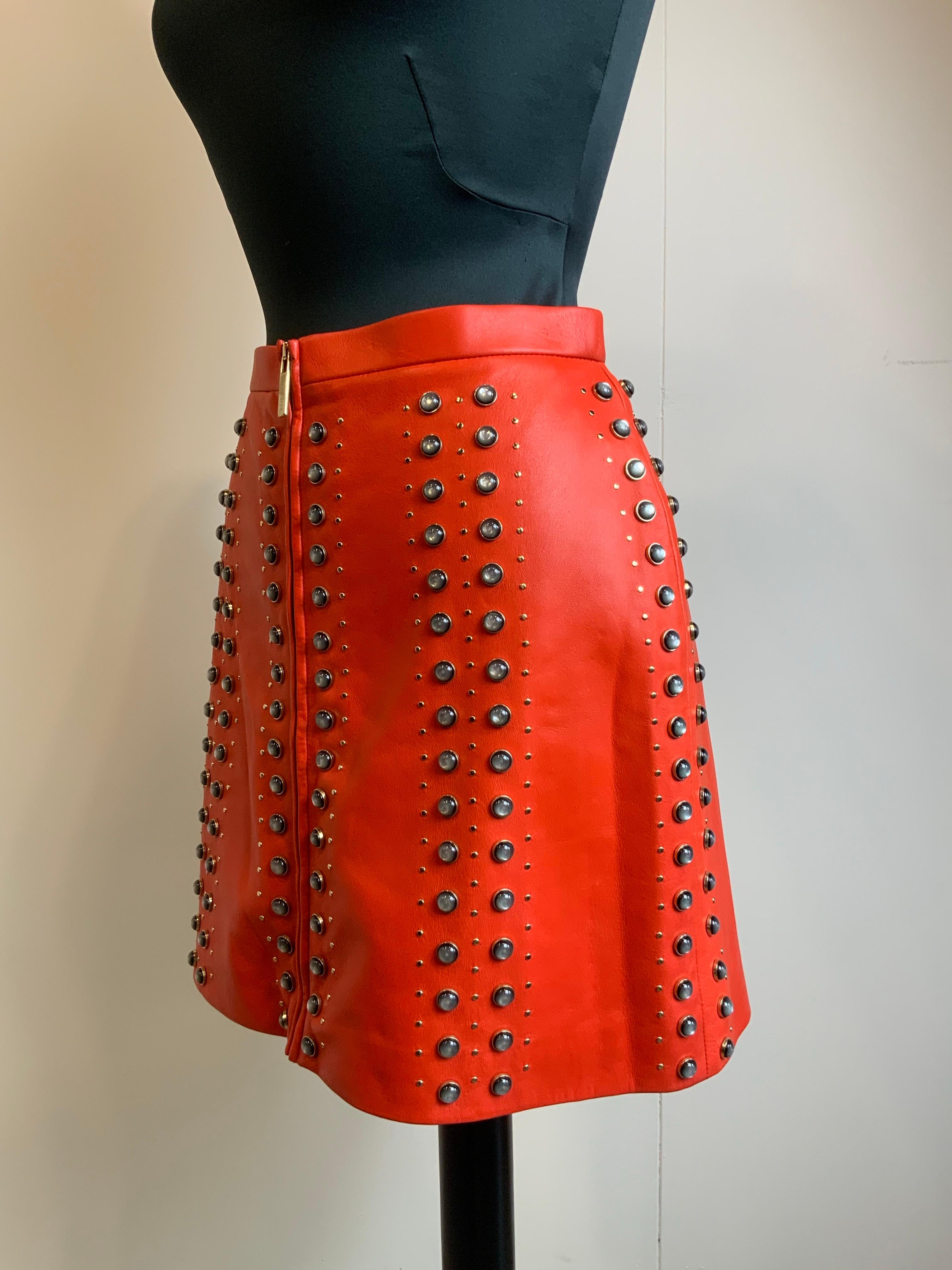 Red Elie Saab leather Mini Skirt For Sale