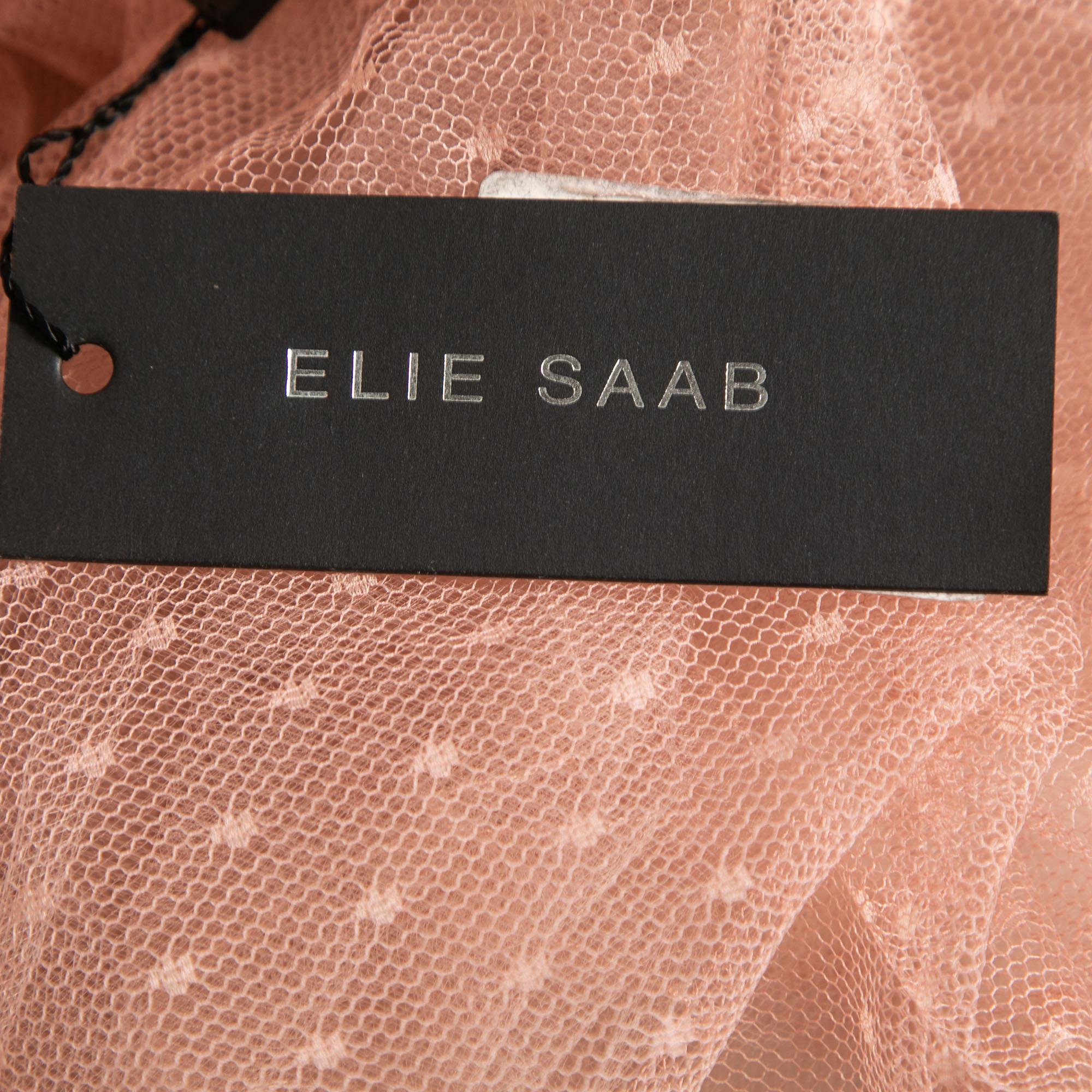 Elie Saab Light Dotted Tulle Embellished Mini Flared Dress L In New Condition For Sale In Dubai, Al Qouz 2