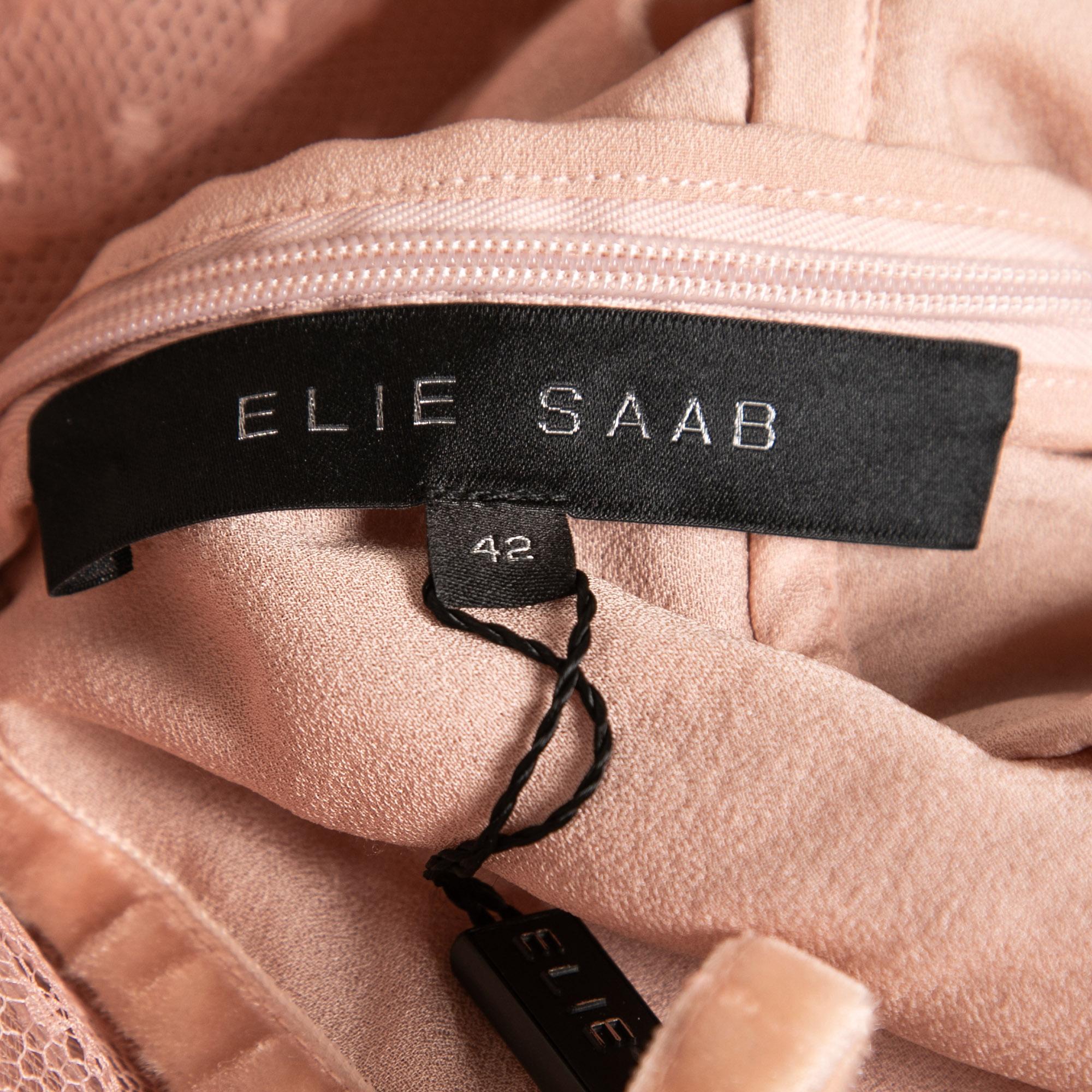 Elie Saab Leicht gepunktetes Tüll verschönertes ausgestelltes Minikleid L Damen im Angebot