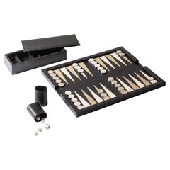 Plateau Backgammon Maison Backgammon de Giobagnara avec monogramme en cuir et palladium