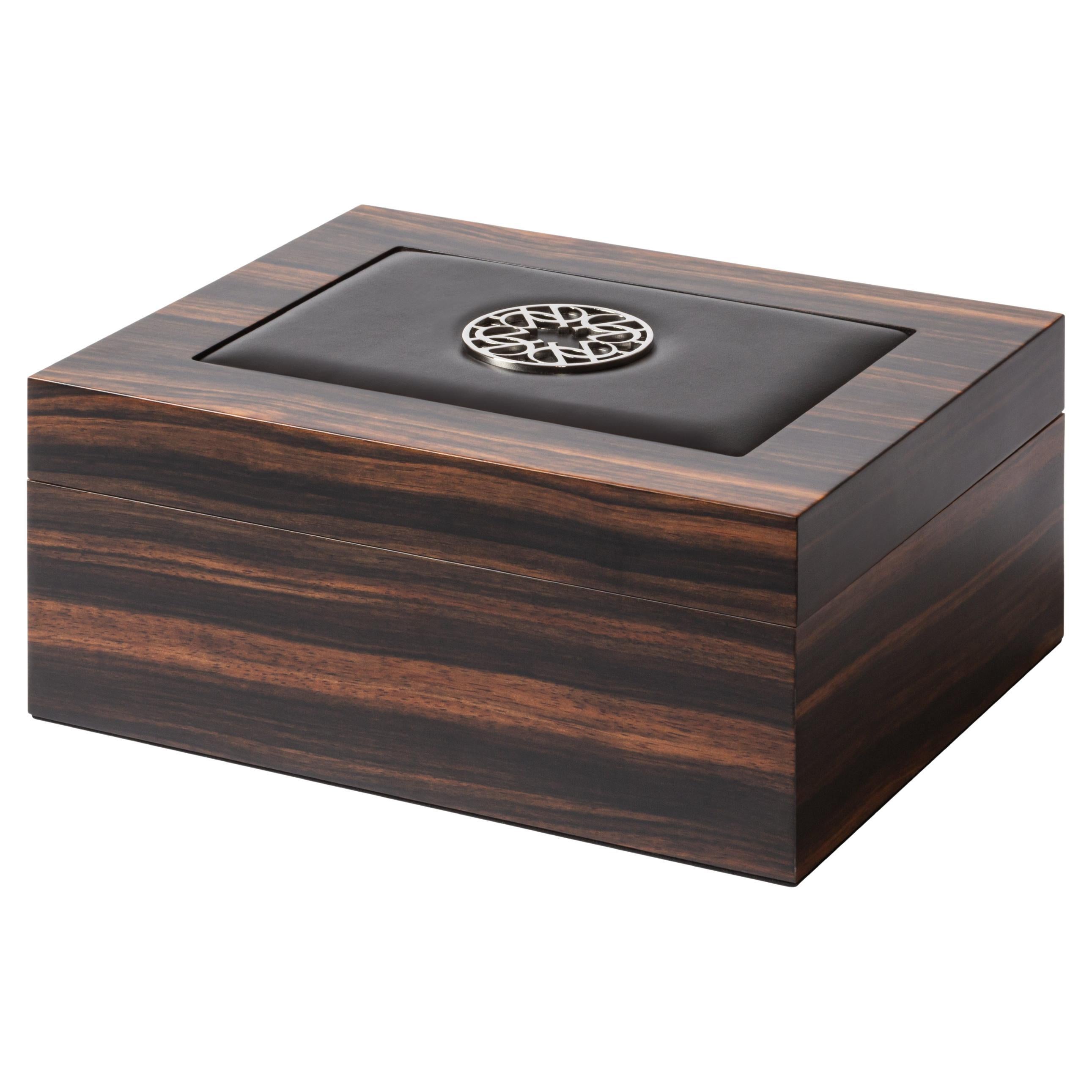 ELIE SAAB Maison Ecusson Cigar Humidor by Giobagnara in Ebony Wood & Leather