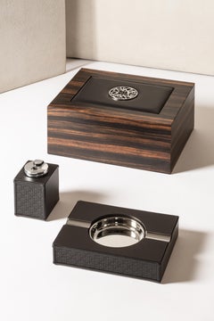 ELIE SAAB Maison Monogram Lighter by Giobagnara in Leather & Polished Palladium