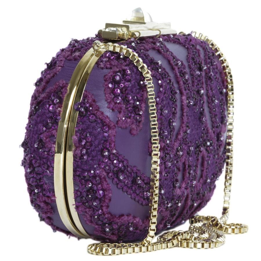 Purple Elie Saab minaudière with pearl embroidery For Sale