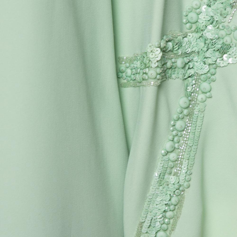Elie Saab Mint Green Crepe Sequin Embellished Wide Sleeve Detail Top M In Good Condition In Dubai, Al Qouz 2