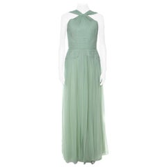 Elie Saab Mint Green Silk Georgette Pleated Dress S