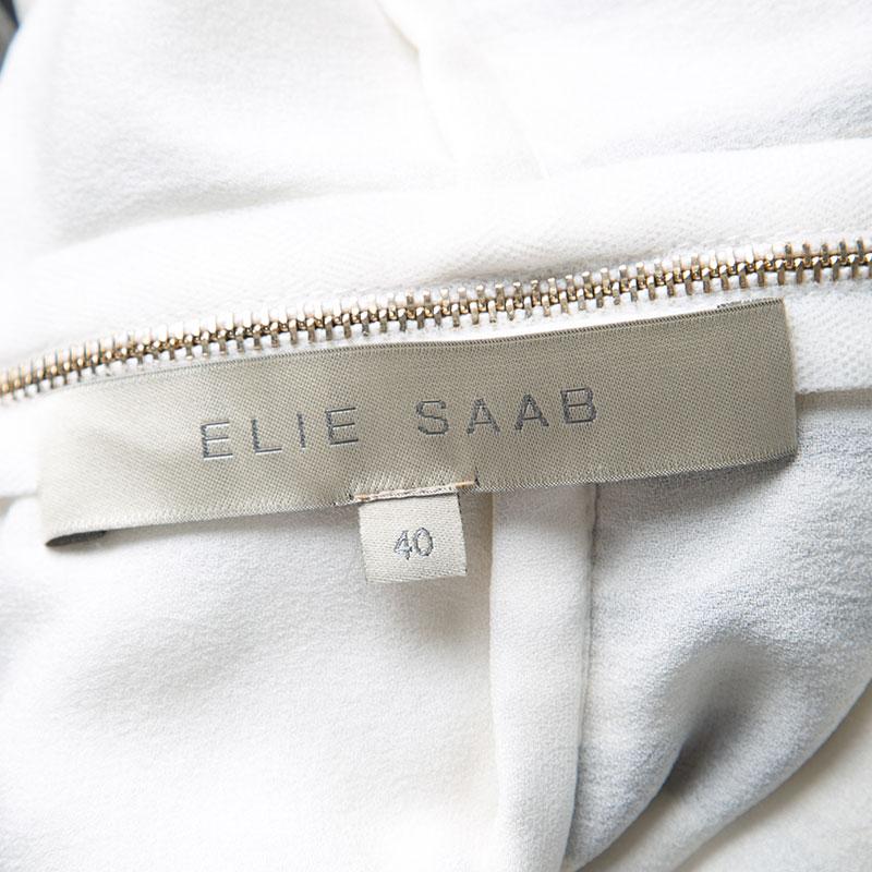 Women's Elie Saab Monochrome Striped Silk Floral Print Halter Maxi Dress S