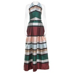 Used Elie Saab Multicolor Candy Striped Halter Neck Ball Gown S