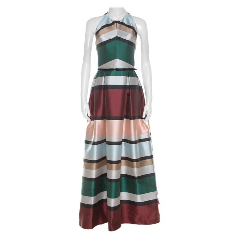 Elie Saab Multicolor Candy Striped Halter Neck Ball Gown S