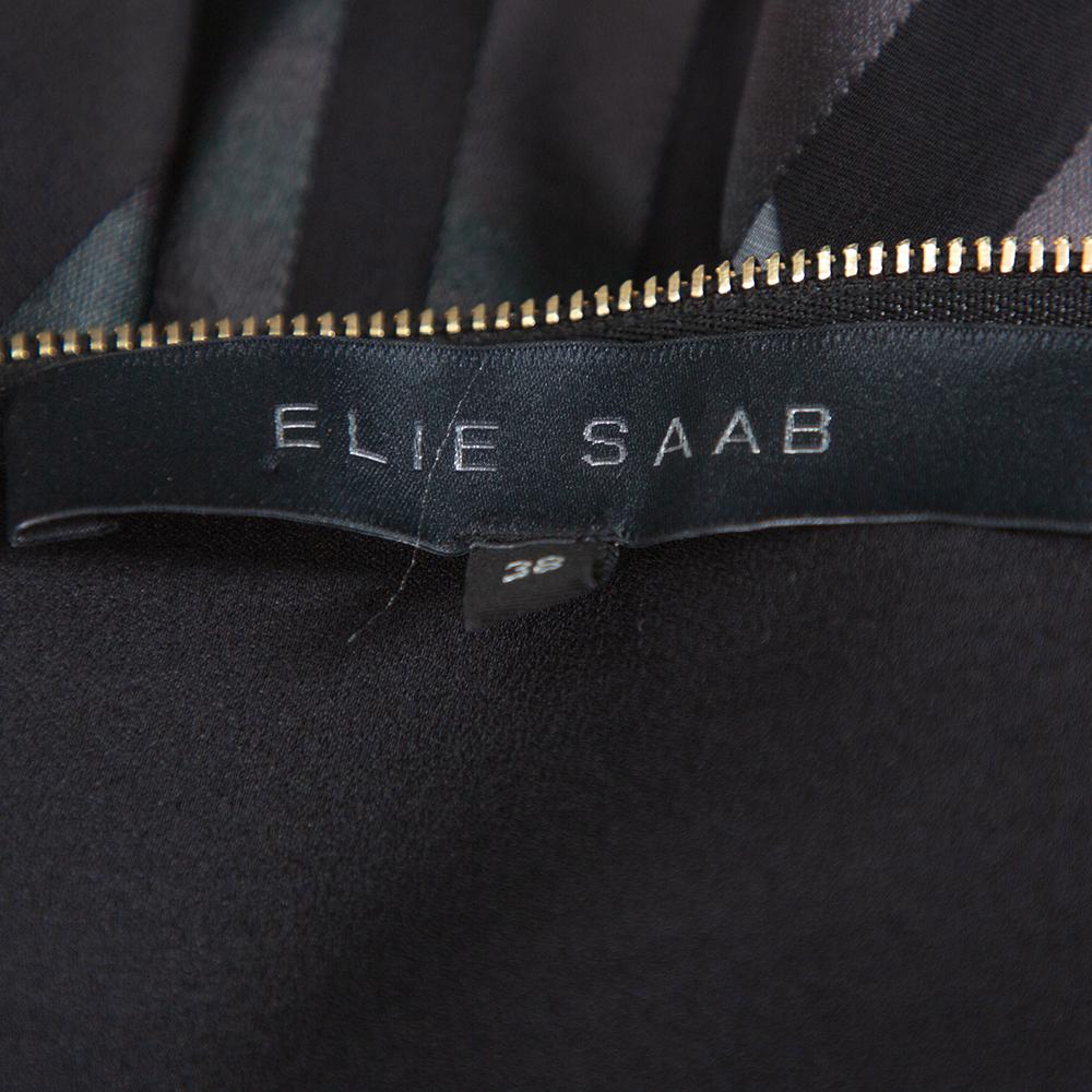Elie Saab Multicolor Printed Silk Panelled Sleeveless Flared Dress S In Good Condition In Dubai, Al Qouz 2