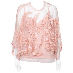 Elie Saab Pale Pink Semi-Sheer Sequin Embellished Oversized Top XS