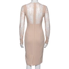 Elie Saab Peach Crepe & Lace Inset Midi Dress S