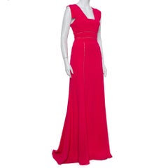 Elie Saab Pink Crepe Lace Trim Detail Paneled Gown S