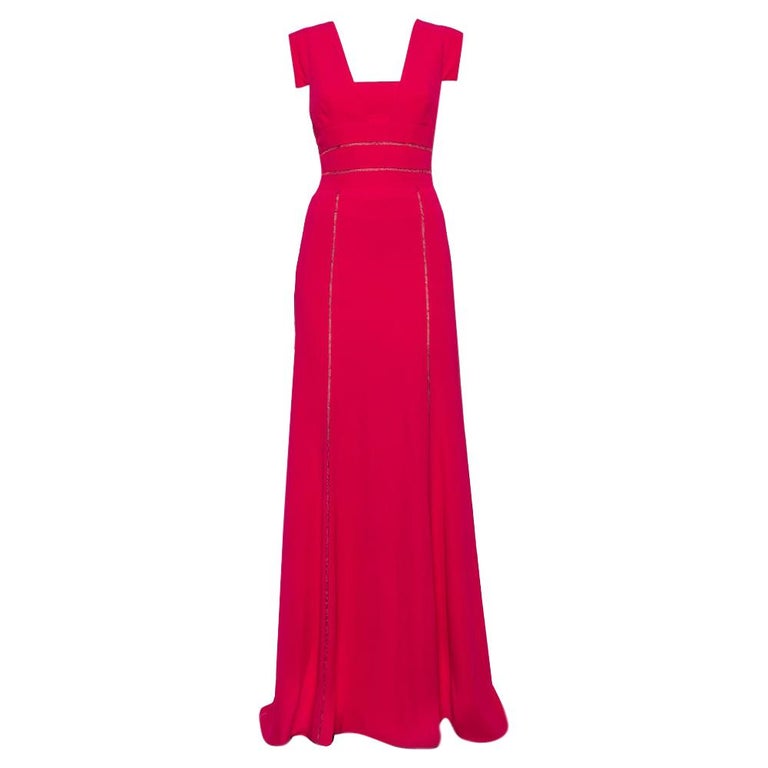 Elie Saab Pink Crepe Lace Trim Detail Panelled Gown S For Sale at 1stDibs