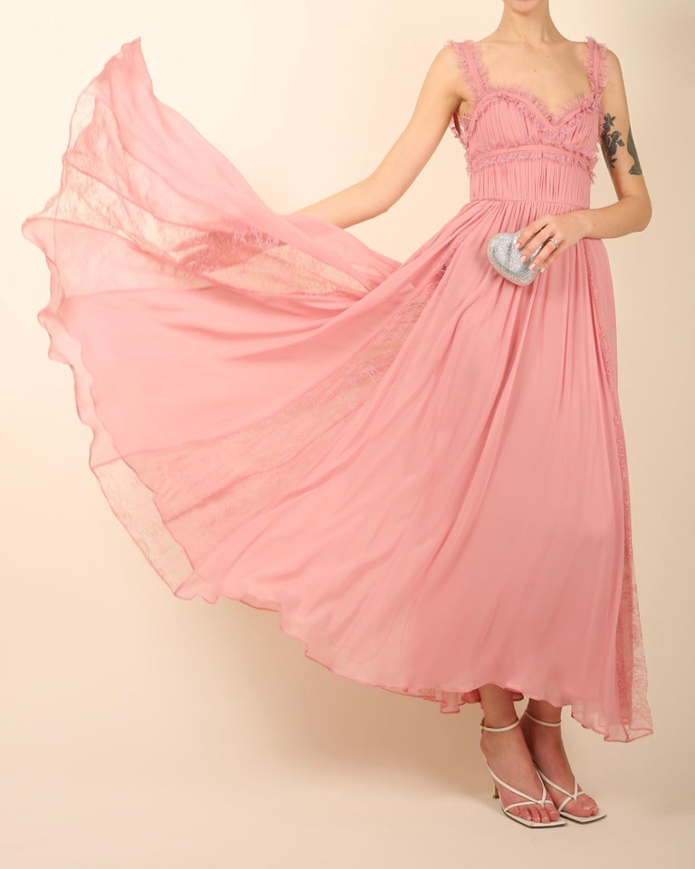 Elie Saab Pink Lace Trimmed Cut Out Corset Bustier Maxi Dress Gown 34