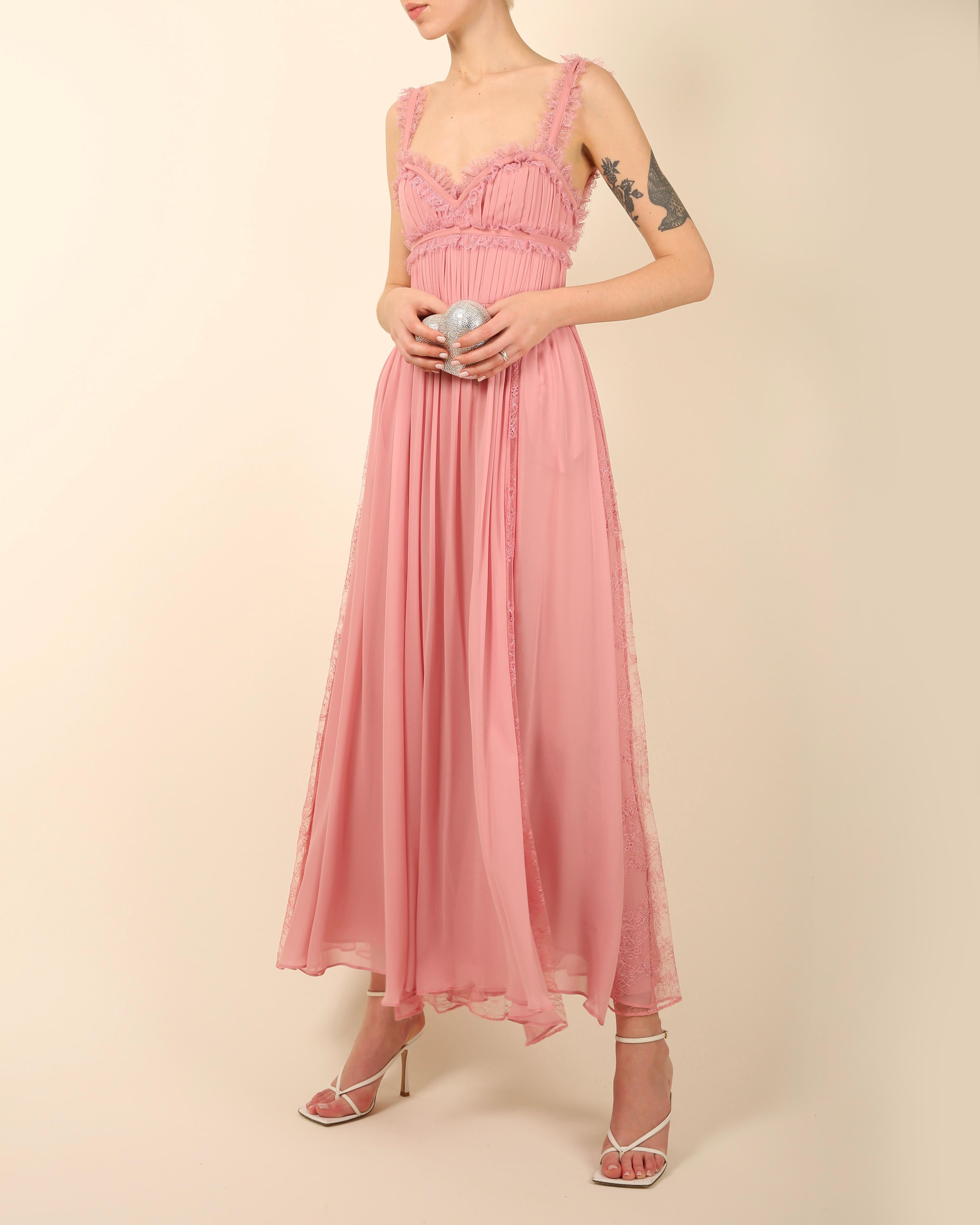Elie Saab pink lace trimmed cut out corset bustier maxi dress gown 34 For Sale 5