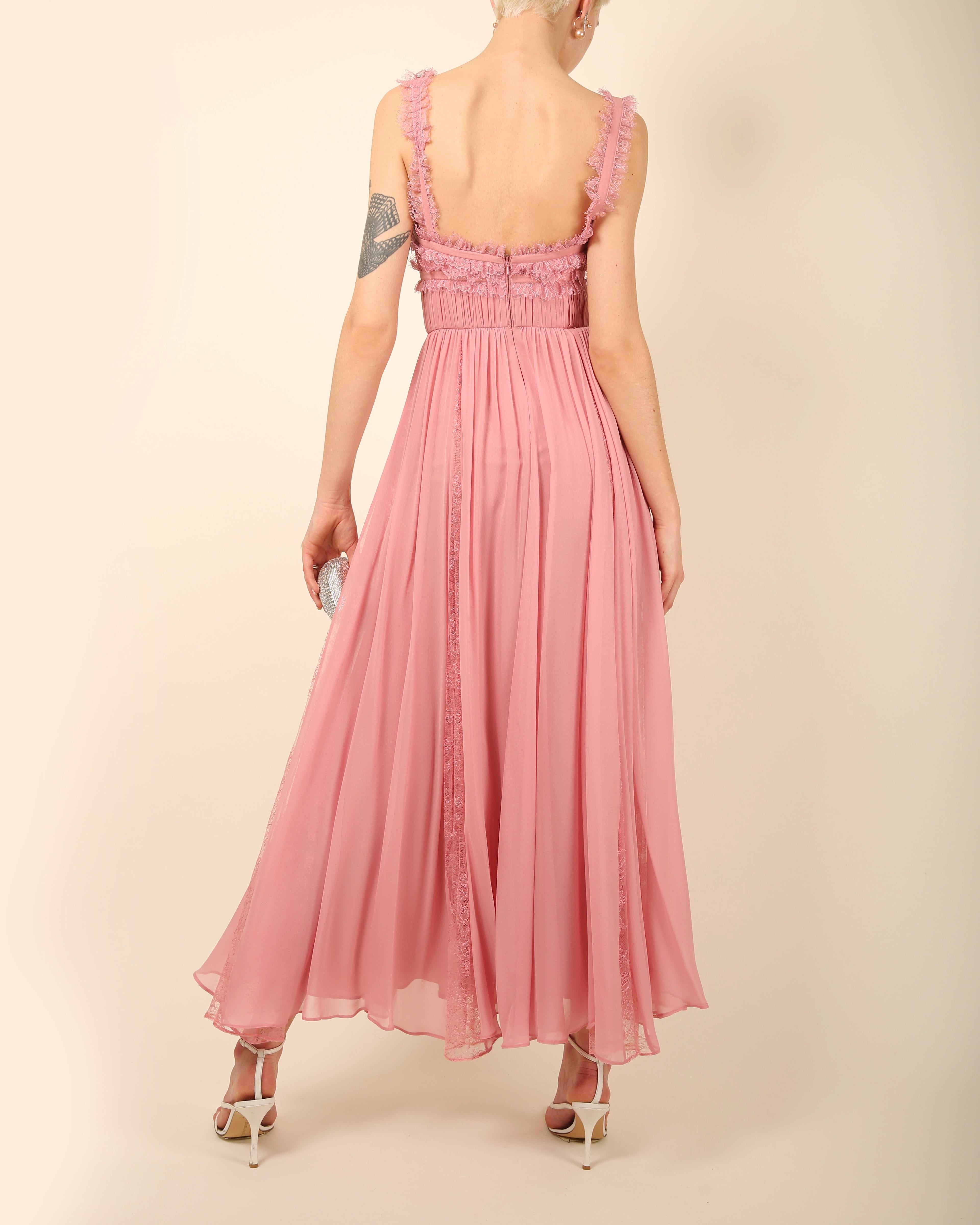 Elie Saab pink lace trimmed cut out corset bustier maxi dress gown 34 For Sale 10