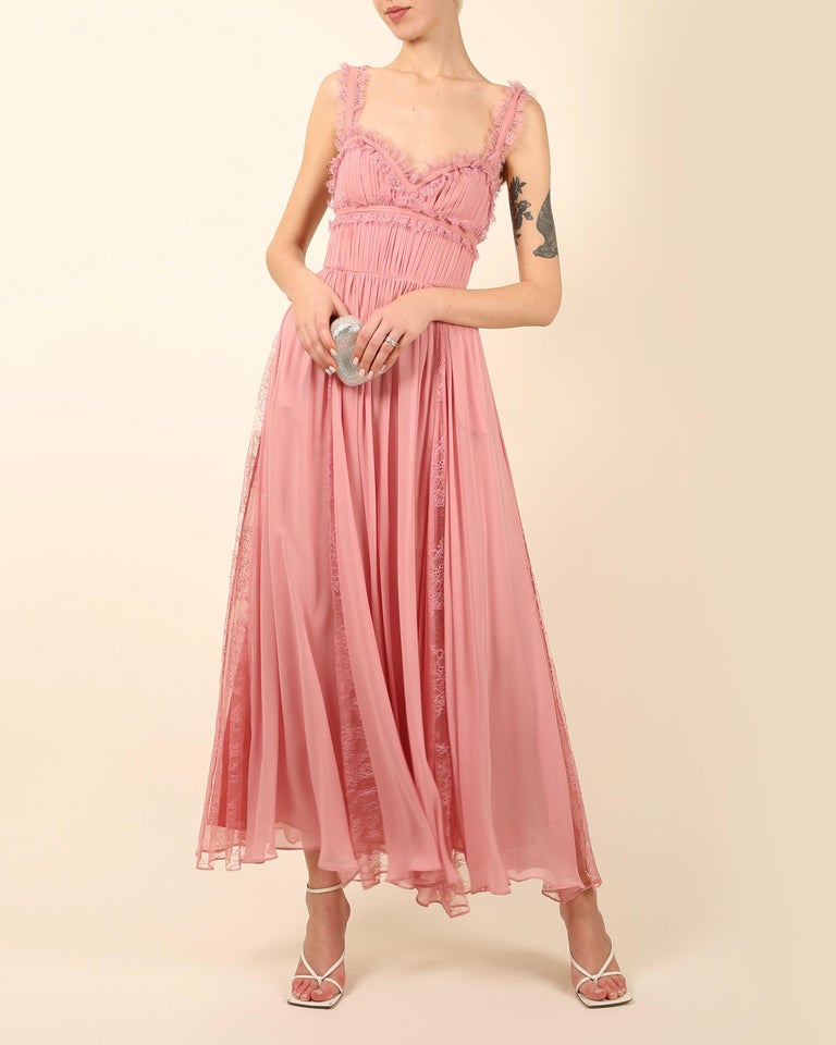 floral lace maternity dress Light Pink Floral Lace Trim Tiered Maternity Maxi Dress main image 0