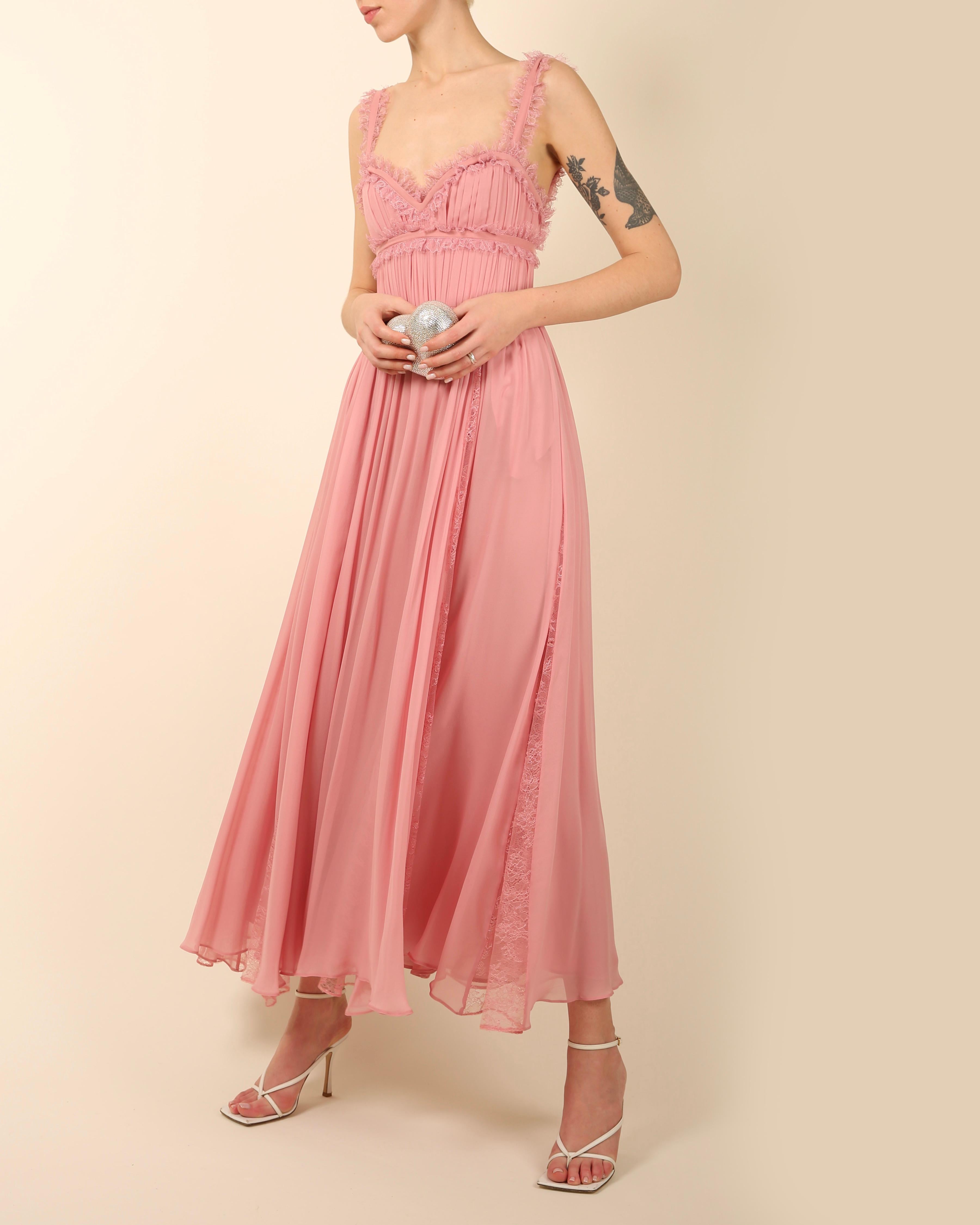 Elie Saab pink lace trimmed cut out corset bustier maxi dress gown 34 In New Condition For Sale In Paris, FR