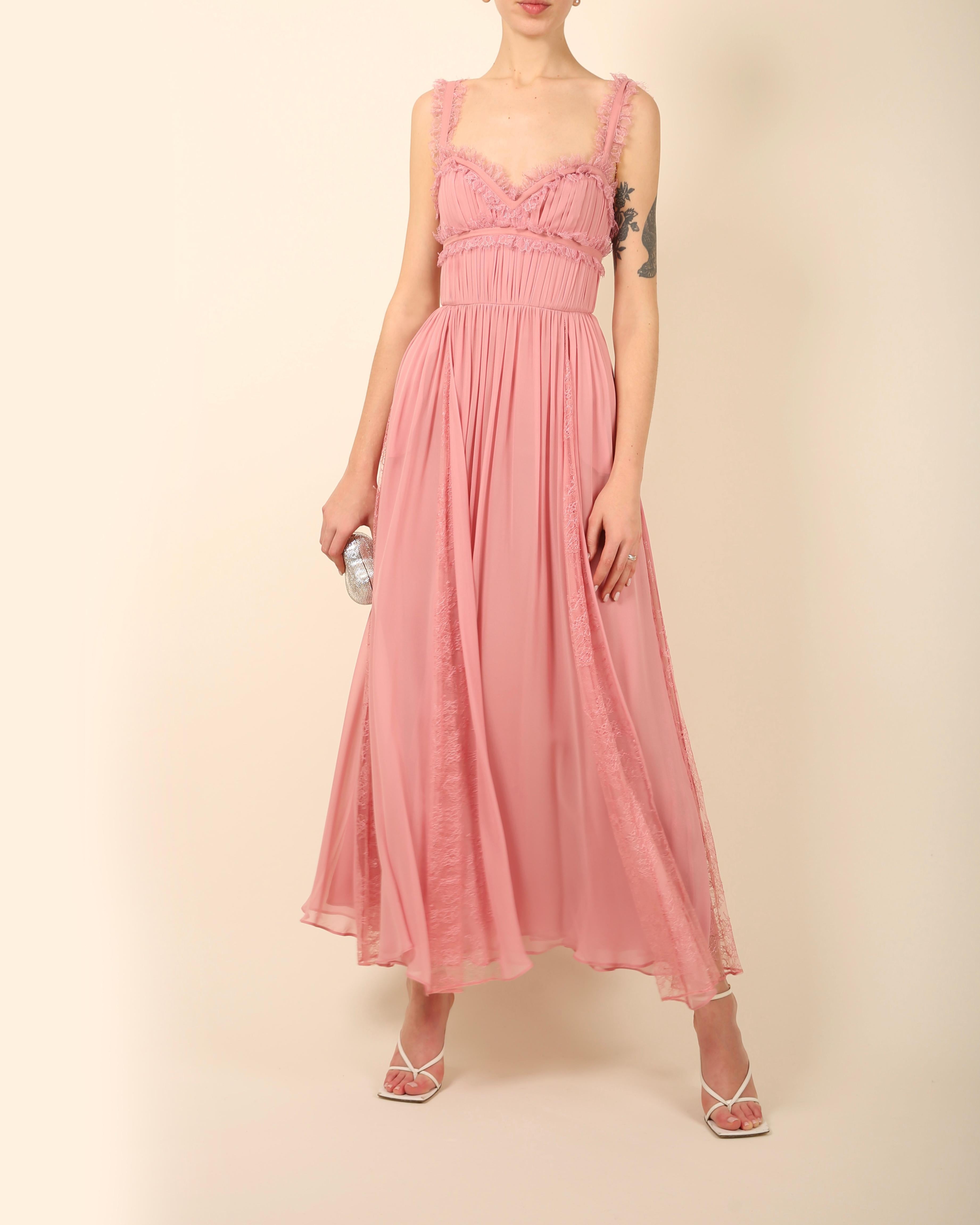 Elie Saab pink lace trimmed cut out corset bustier maxi dress gown 34 For Sale 1
