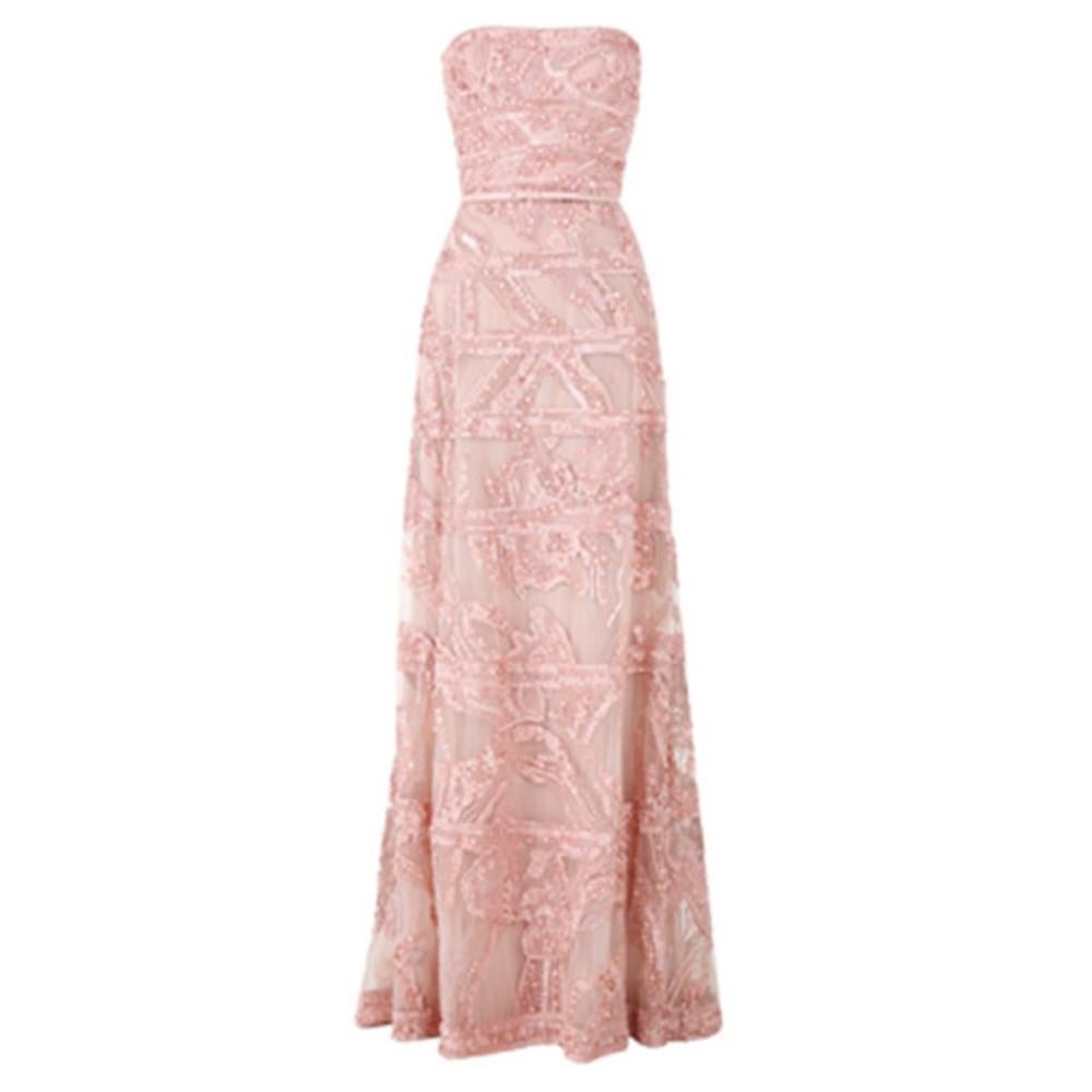 Elie Saab Pink Strapless Embroidered Gown M