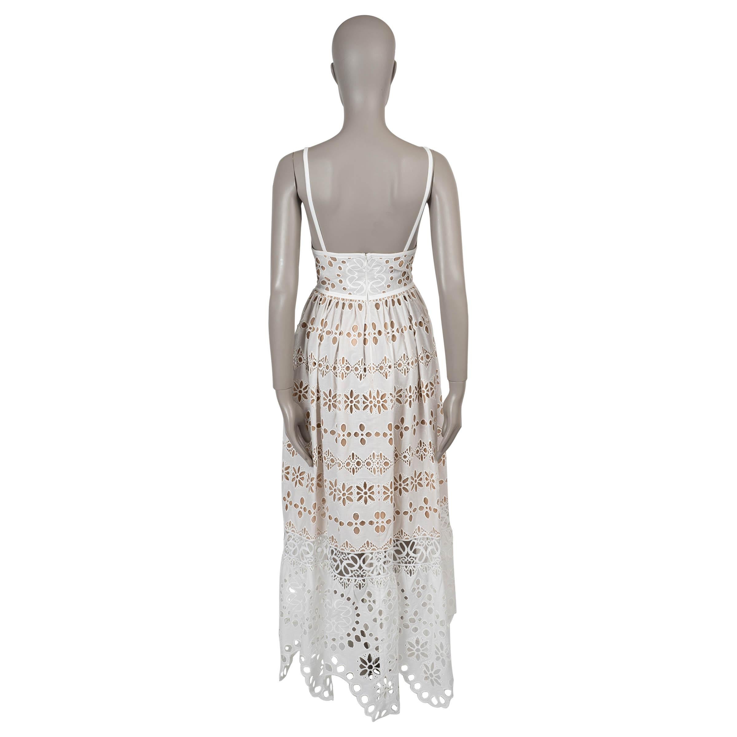 Gray ELIE SAAB Powder white cotton 2024 BRODERIE ANGLAISE MAXI Dress 36 XS For Sale