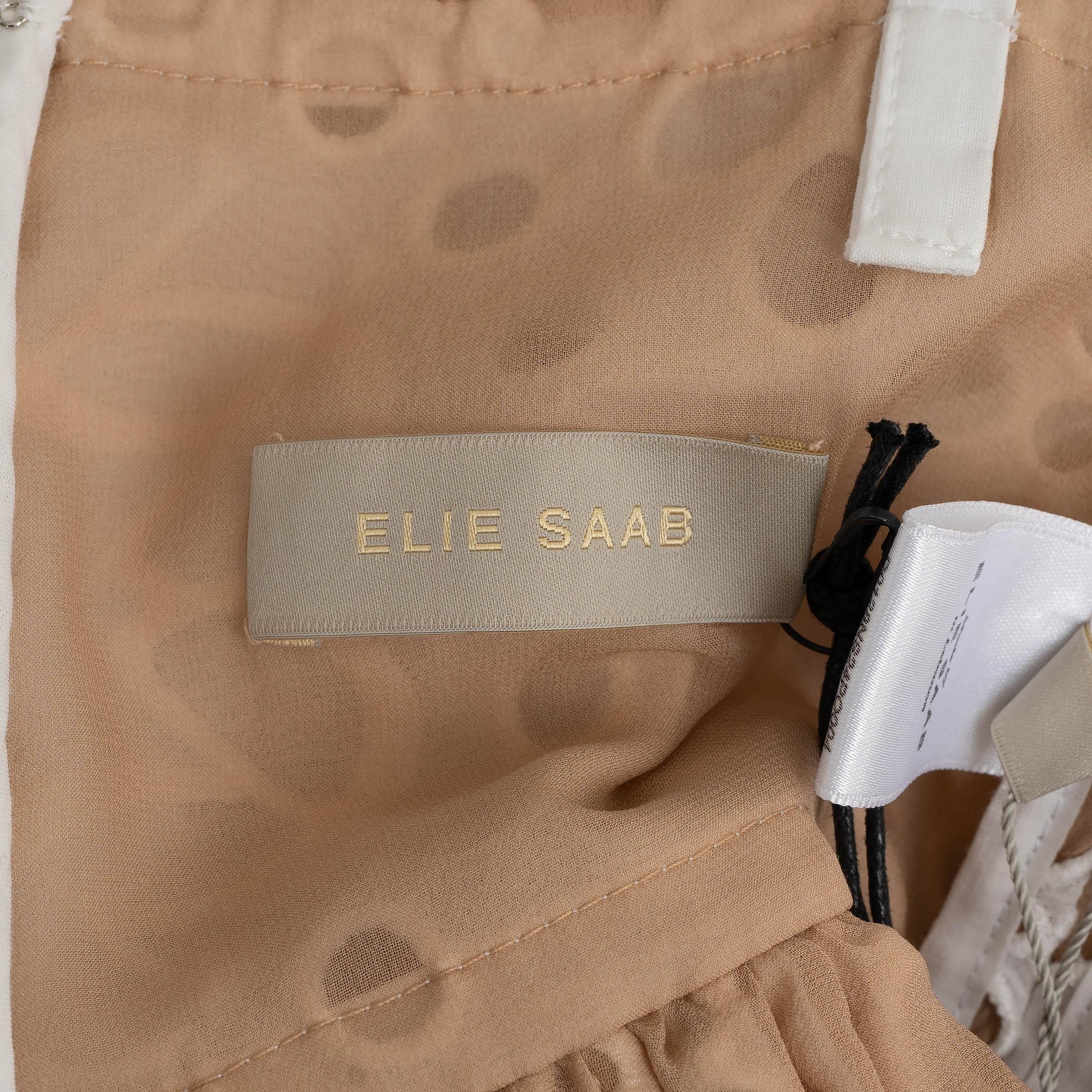 Women's ELIE SAAB Powder white cotton 2024 BRODERIE ANGLAISE MAXI Dress 36 XS For Sale