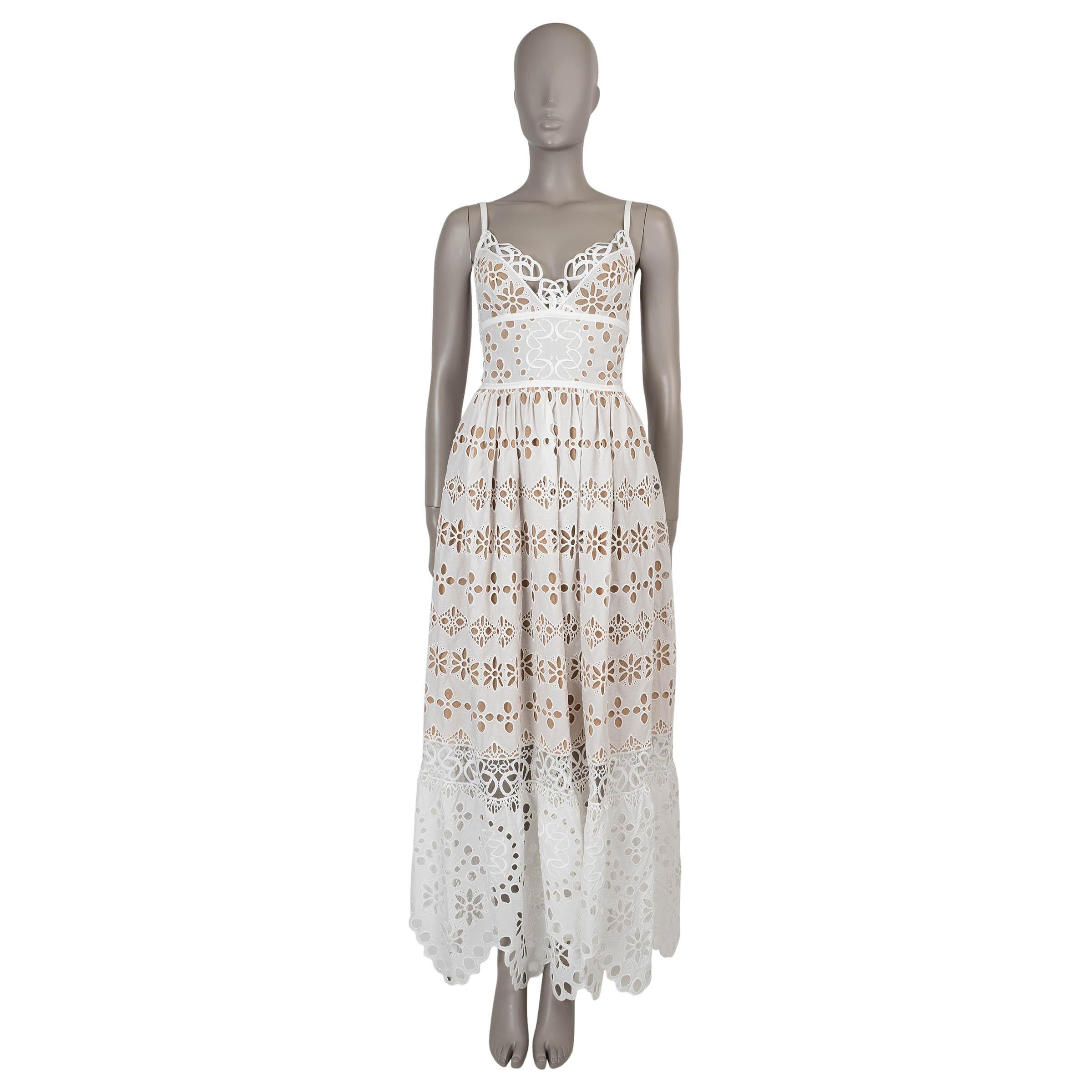 ELIE SAAB Powder white cotton 2024 BRODERIE ANGLAISE MAXI Dress 36 XS