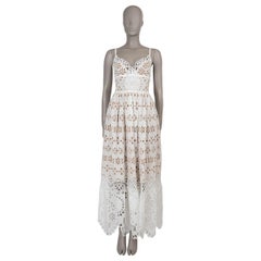 ELIE SAAB Powder white cotton 2024 BRODERIE ANGLAISE MAXI Dress 36 XS