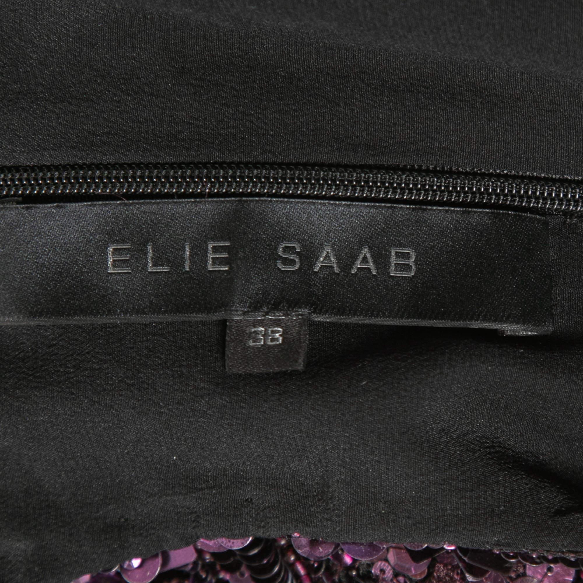 Elie Saab Purple Sequin-Embellished Cutout Mini Dress M In Good Condition In Dubai, Al Qouz 2