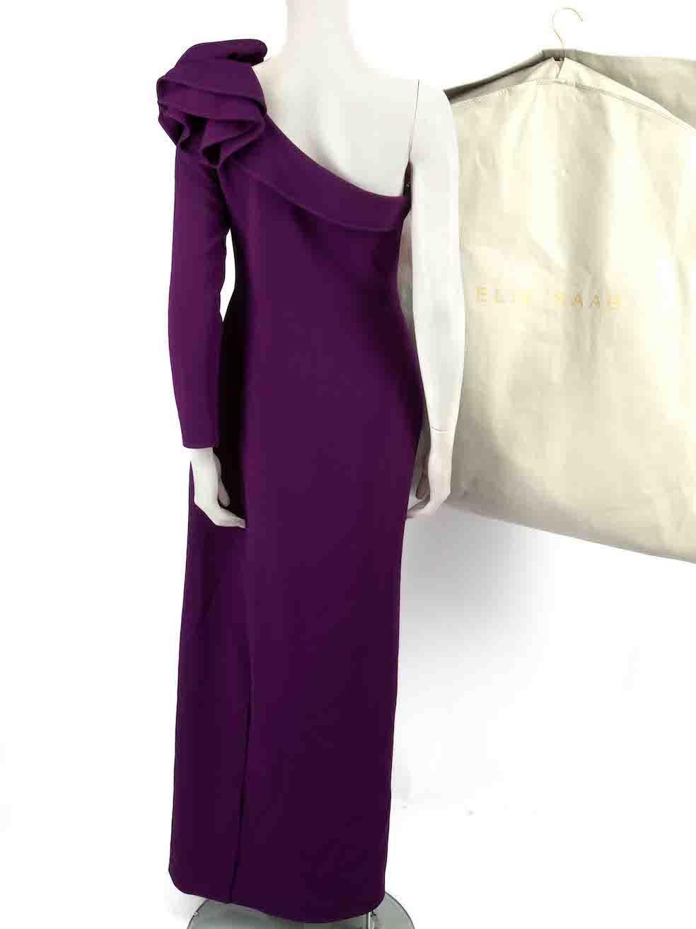 Elie Saab Purple Silk Cady One Shoulder Dress Size XL In Good Condition For Sale In London, GB