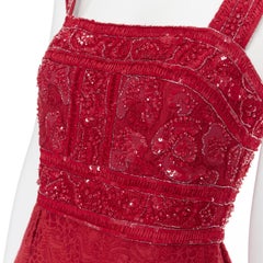ELIE SAAB red bead sequins embellished bust floral lace applique gown XS