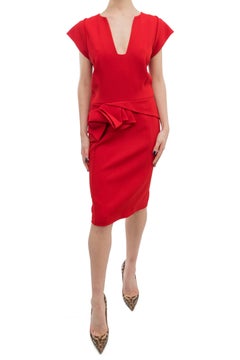 Elie Saab Red Cocktail Dress with Gathered Waist