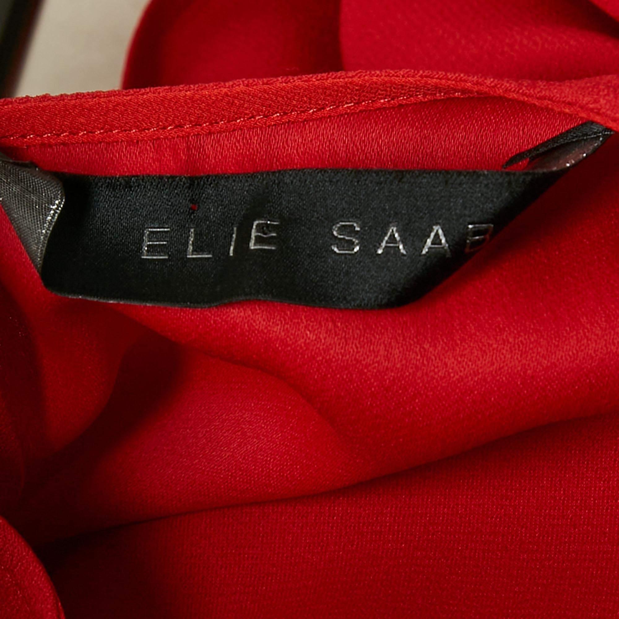Women's Elie Saab Red Crepe Asymmetric Sleeve Midi Dress XS For Sale