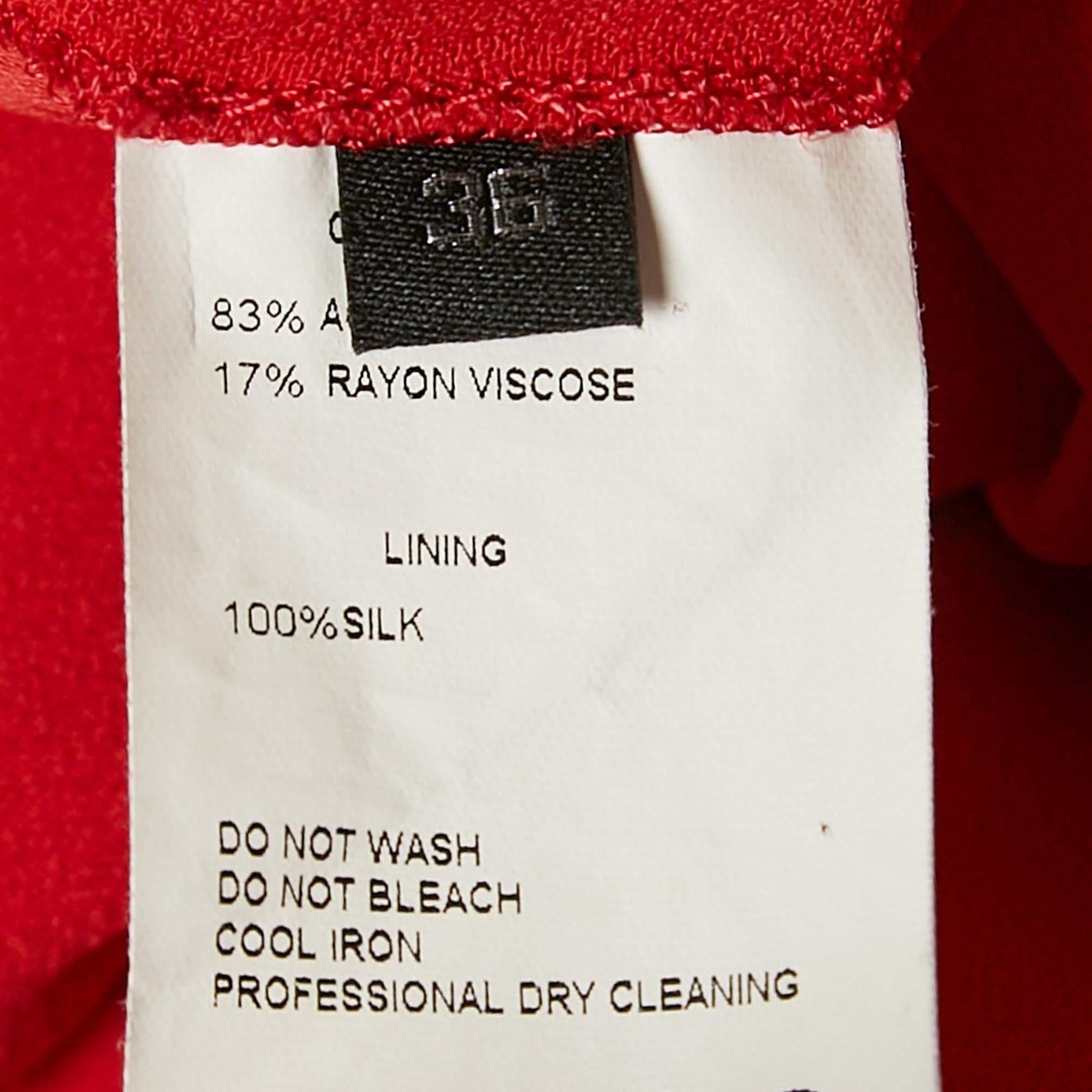 Elie Saab Red Crepe Asymmetric Sleeve Midi Dress XS For Sale 1