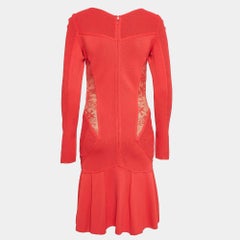 Elie Saab Red Lace Trim Knit Flared Midi Dress S