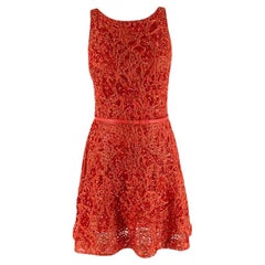 Elie Saab Red Sequin Embroidered Belted Mini Dress - US 6