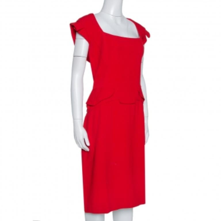 Elie Saab Red Stretch Crepe Midi Dress M In Good Condition For Sale In Dubai, Al Qouz 2