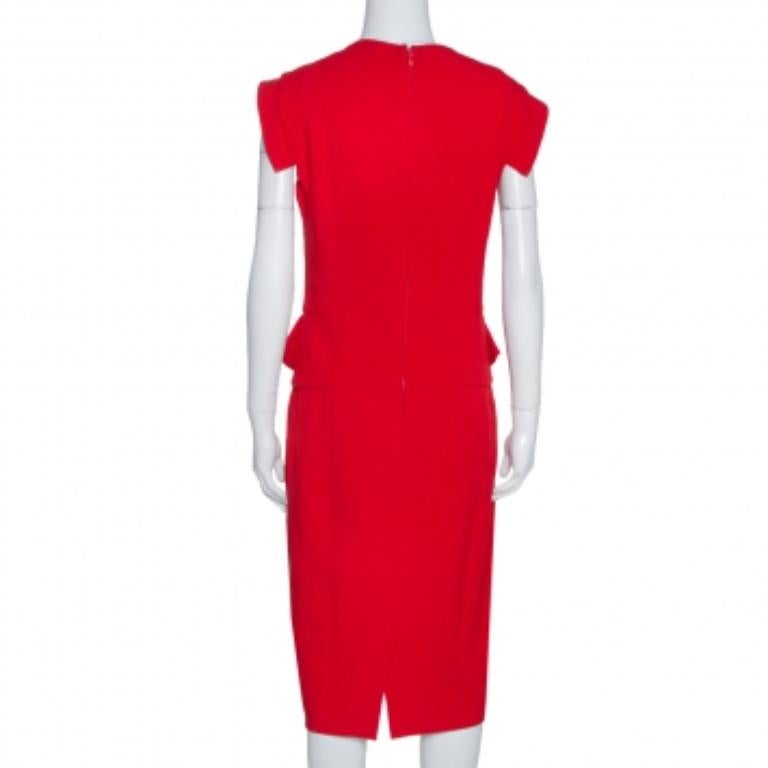 Women's Elie Saab Red Stretch Crepe Midi Dress M For Sale