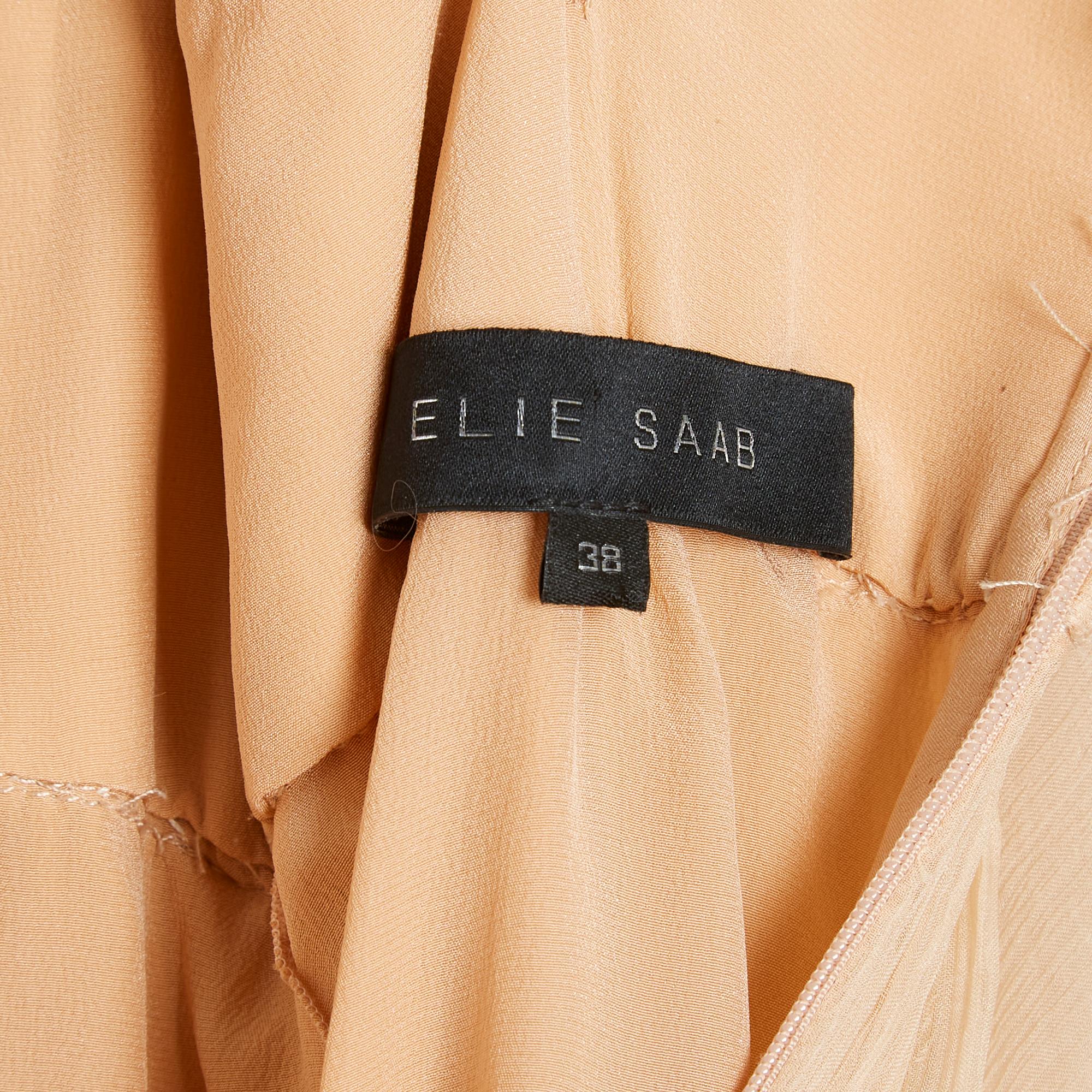 De las mujeres Elie Saab Robe FR38 Maxi Vestido de Muselina de Gasa de Seda Melocotón UK10 US8 en venta