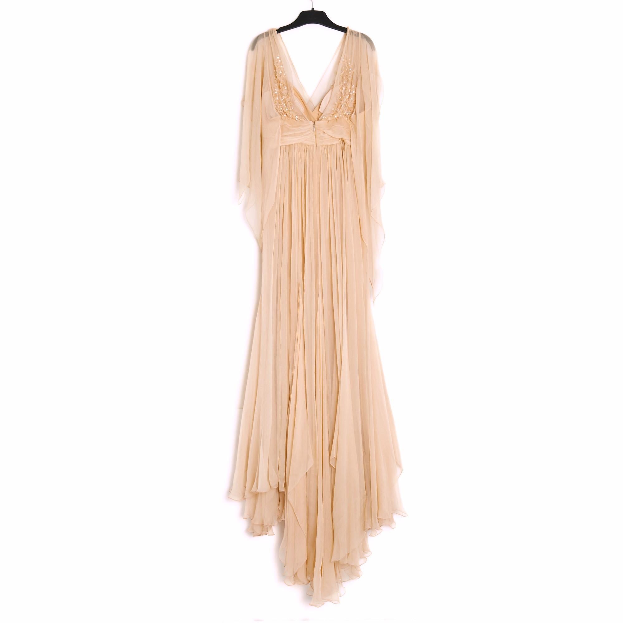 Elie Saab Robe FR38 Maxi Vestido de Muselina de Gasa de Seda Melocotón UK10 US8 en venta 1