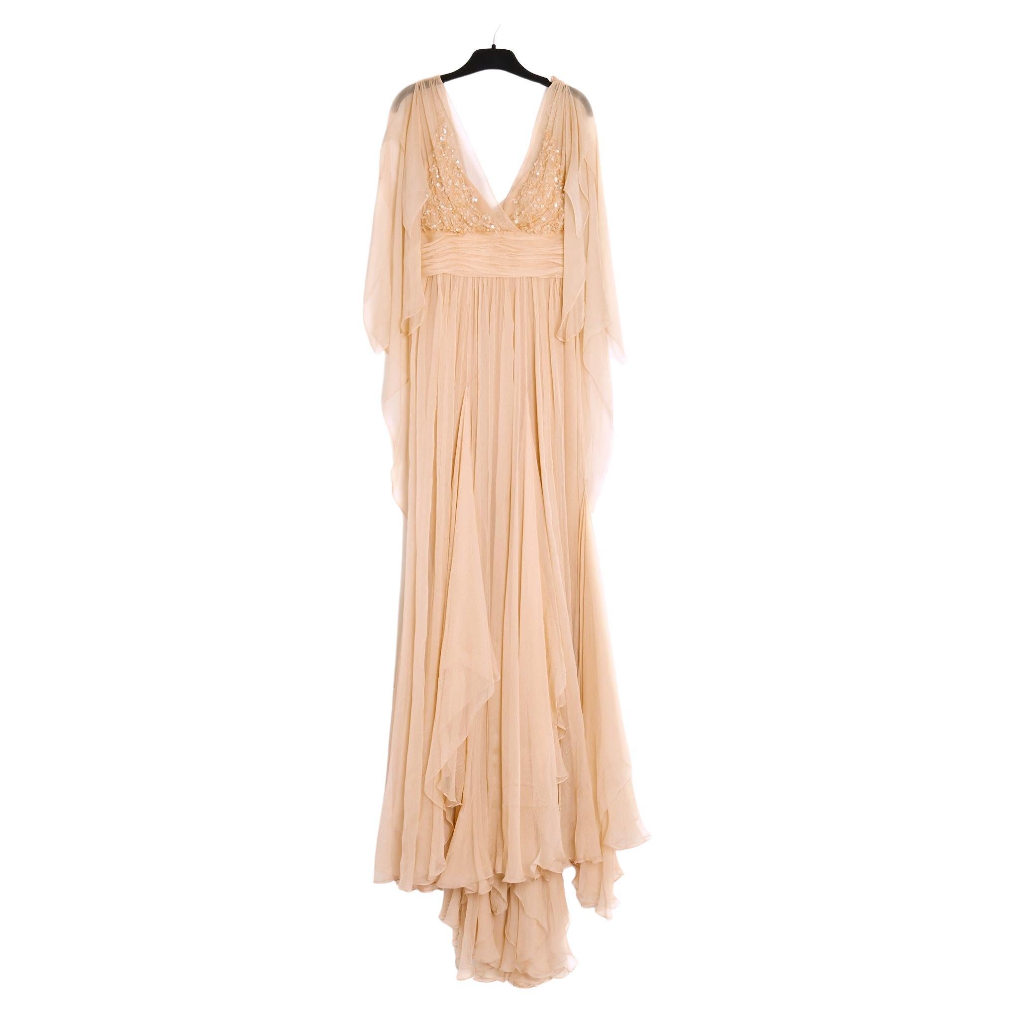 Elie Saab Robe FR38 Maxi Vestido de Muselina de Gasa de Seda Melocotón UK10 US8 en venta