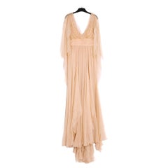 Elie Saab Robe FR38 Peach Silk Chiffon Muslin Maxi Dress UK10 US8