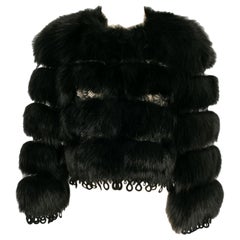 Chaqueta corta Elie Saab de encaje y piel de zorro negra