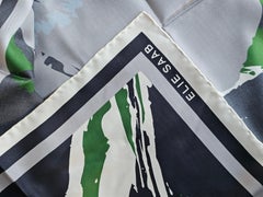 Elie Saab Silk Scarf Gray Green Floral Abstract - Square Twill Silk Foulard SALE