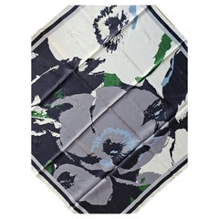 Elie Saab Silk Scarf Gray Green Floral Abstract - Square Twill Silk Foulard SALE